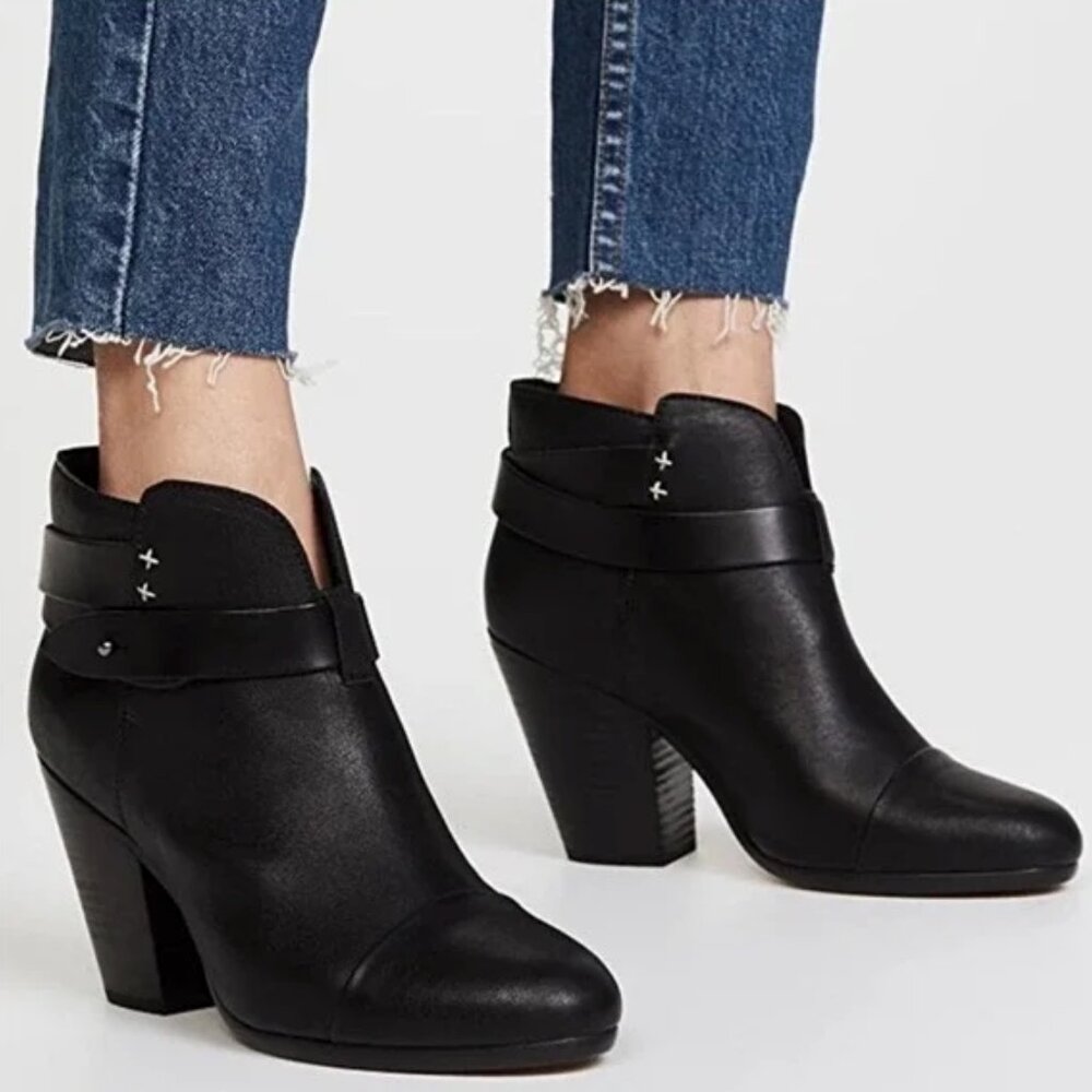 LIKE NEW Rag & Bone Harrow Boot Belted Black Leather Heel Boots Women's EU 40